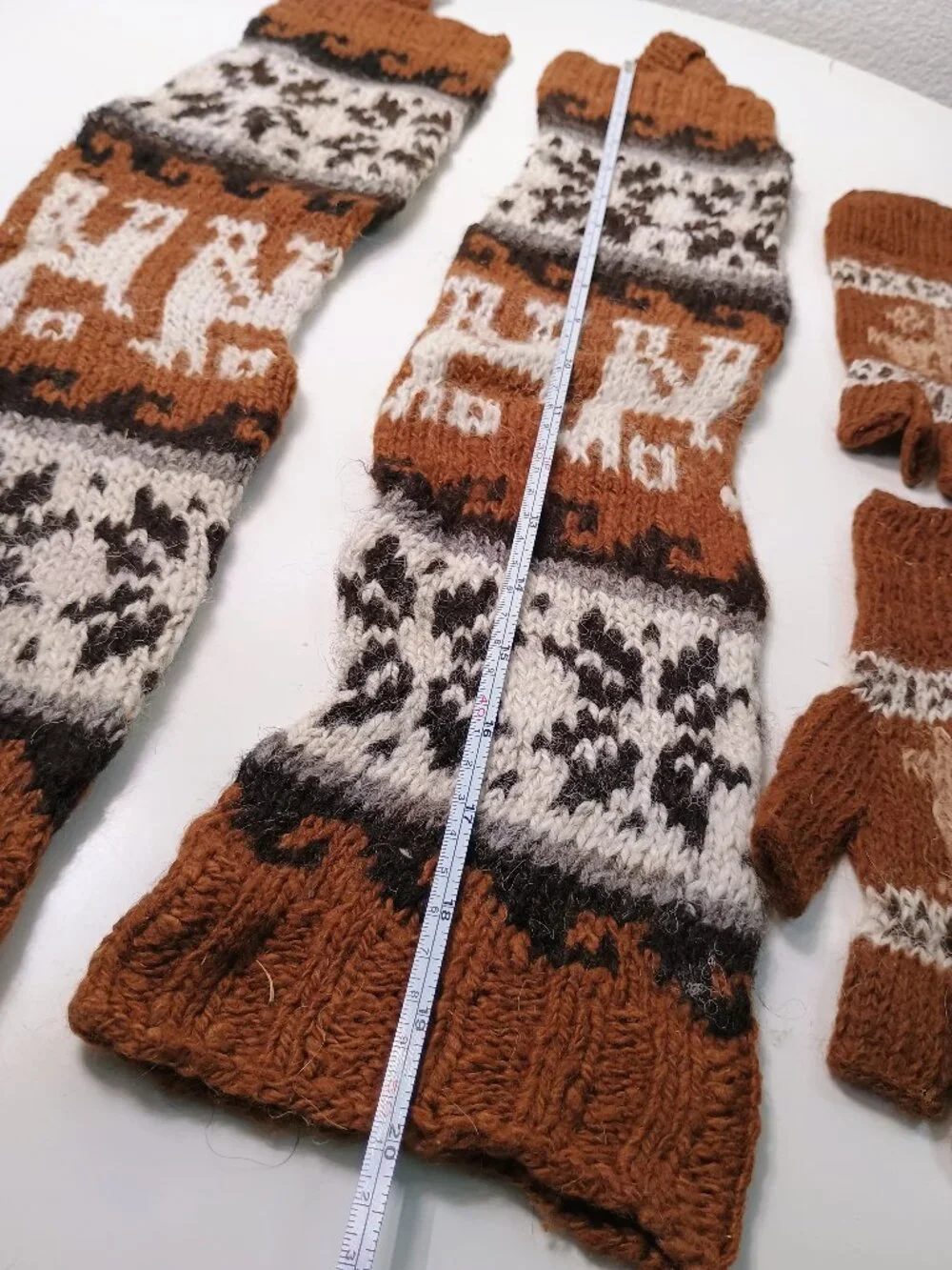 Alpaca Wool Knitted Set: Leg Warmers and Gloves (Andean Style)